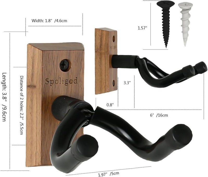 Spoligod Guitar Wall Mount Hanger 3 Pack, Guitar Hanger,Black Walnut Guitar Hook Holder Stand for Acoustic Electric Bass Guitar Ukulele Mandolin at Home, Studio - Image 3
